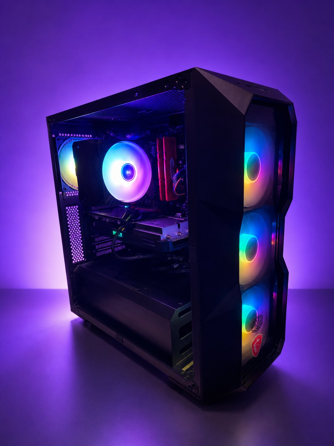 Build gaming nera con ventole RGB frontali